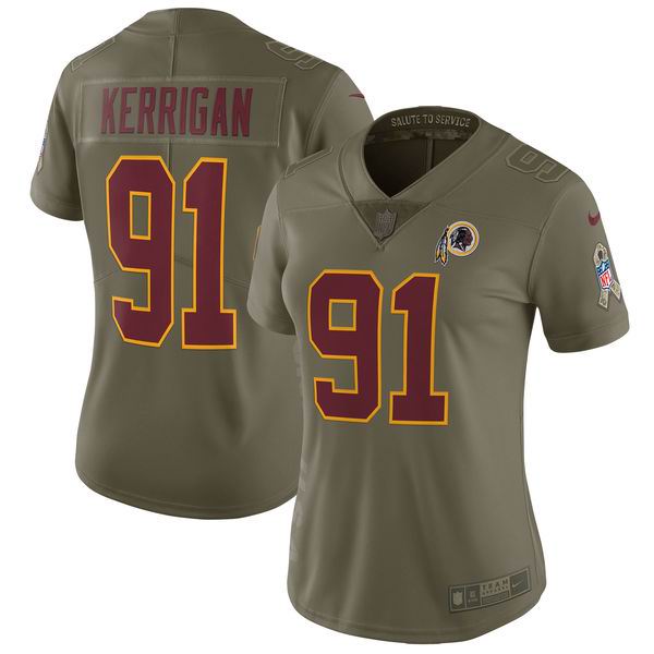 Women Nike Washington Redskins #91 Ryan Kerrigan Olive NFL Limited 2017 Salute To Service Jersey