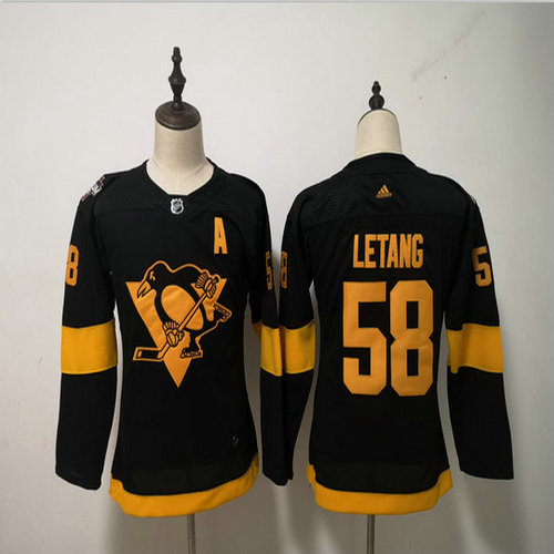 Women Penguins 58 Kris Letang Black Women 2019 NHL Stadium Series Adidas Jersey