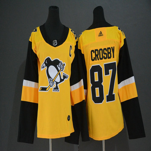 Women Penguins 87 Sidney Crosby Yellow Women Adidas Jersey