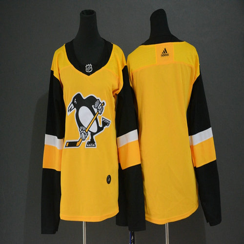 Women Penguins Blank Yellow Women Adidas Jersey