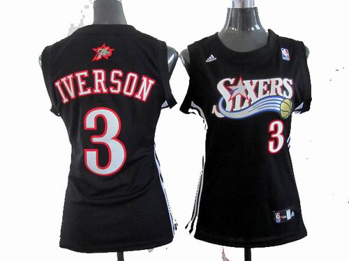 Women Philadelphia 76ers #3 Allen Iverson black Throwback jerseys
