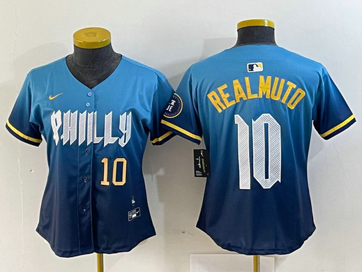 Women Philadelphia Phillies #10 J.T. Realmuto Blue 2024 City Connect Limited Stitched Baseball Jersey 5