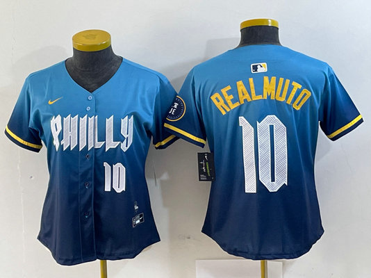 Women Philadelphia Phillies #10 J.T. Realmuto Blue 2024 City Connect Limited Stitched Baseball Jersey 6