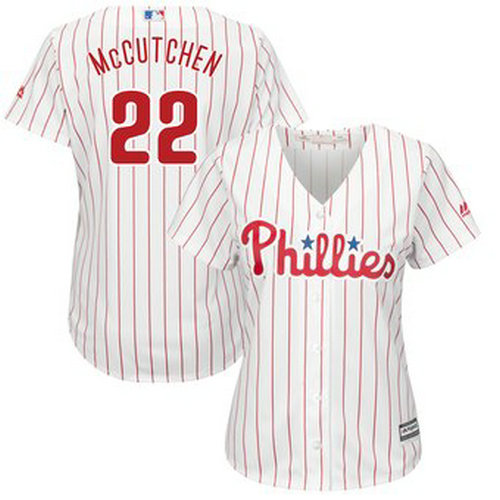 Women Philadelphia Phillies #22 Andrew McCutchen Majestic White Scarlet Cool Base Jersey