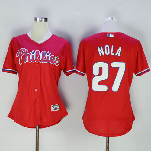 Women Philadelphia Phillies #27 Aaron Nola Red MLB Jersey