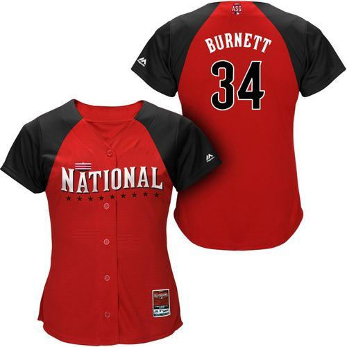 Women Pittsburgh Pirates 34 A. J. Burnett Red 2015 All-Star National League Baseball jersey