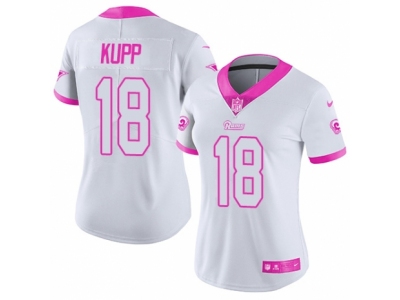 Women Rams #18 Cooper Kupp White Pink Limited Rush Fashion Jersey
