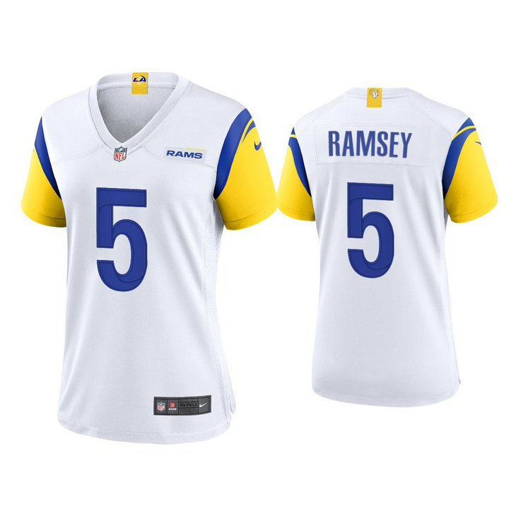 Women Rams #5 Jalen Ramsey Vapor Limited White Jersey