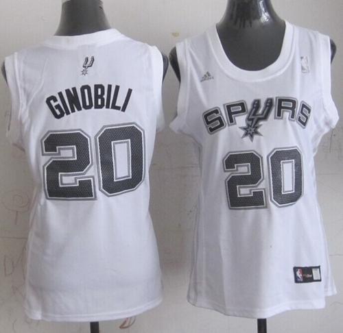Women San Antonio Spurs 20 Manu Ginobili White Fashion Stitched NBA Jersey