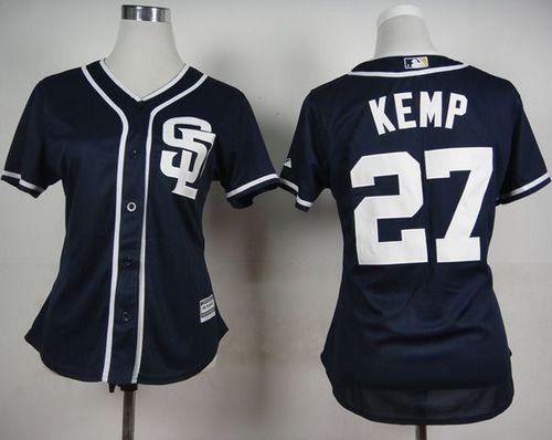 Women San Diego Padres 27 Matt Kemp Navy Blue Alternate 1 Women-s Baseball jersey