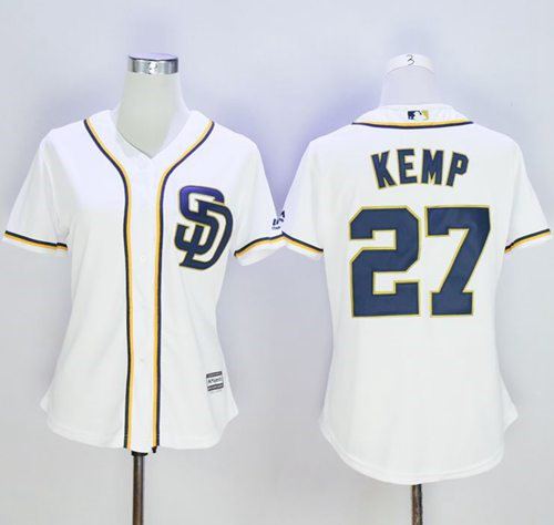 Women San Diego Padres 27 Matt Kemp New White Home Baseball Jersey