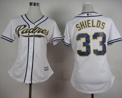 Women San Diego Padres 33 James Shields White Home Baseball Jersey