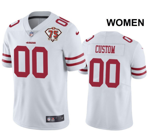 Women San Francisco 49ers #00 Custom Name Number Jersey White 75th Anniversary Jersey