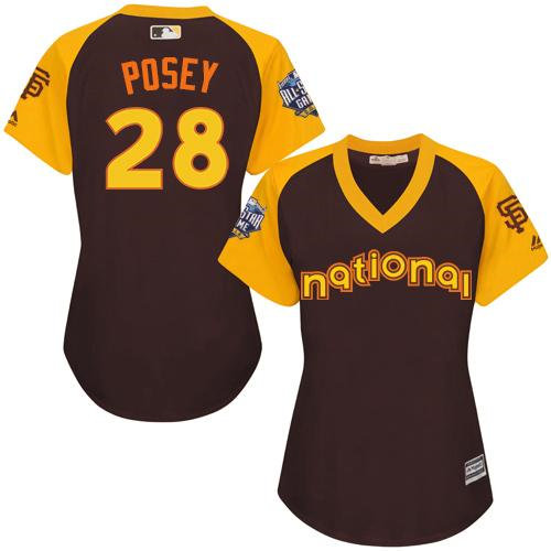 Women San Francisco Giants 28 Buster Posey Brown 2016 All-Star National League Baseball Jersey