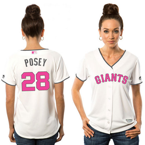 Women San Francisco Giants 28 Buster Posey White Home 2016 Mother-s Day Cool Base Jersey