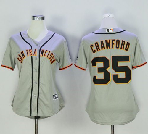 Women San Francisco Giants 35 Brandon Crawford Grey Road Baseball Jersey