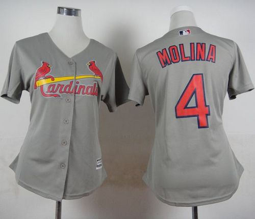 Women St. Louis Cardinals 4 Yadier Molina Grey Road Baseball Jersey