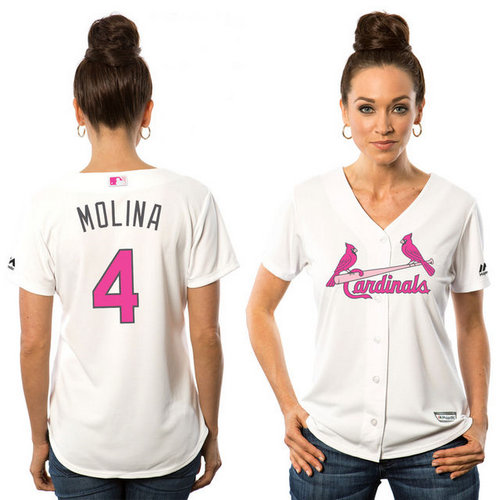 Women St. Louis Cardinals 4 Yadier Molina White Home 2016 Mother-s Day Cool Base Jersey