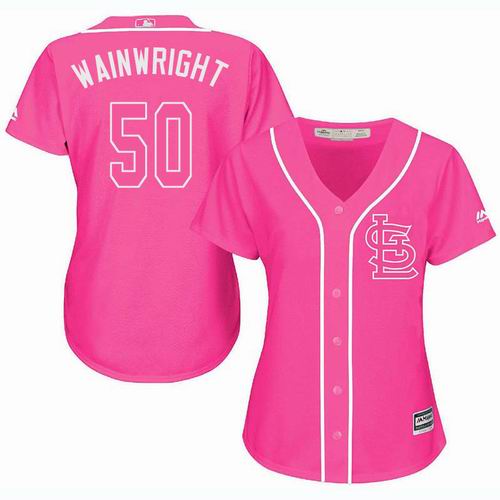 Women St.Louis Cardinals #50 Adam Wainwright Pink Fashion Jersey
