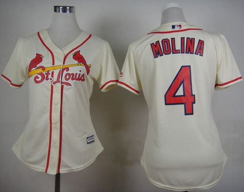 Women St.Louis Cardinals 4 Yadier Molina Cream Alternate Baseball Jersey