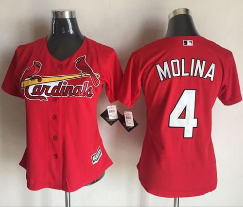 Women St.Louis Cardinals 4 Yadier Molina Red Alternate Baseball Jersey