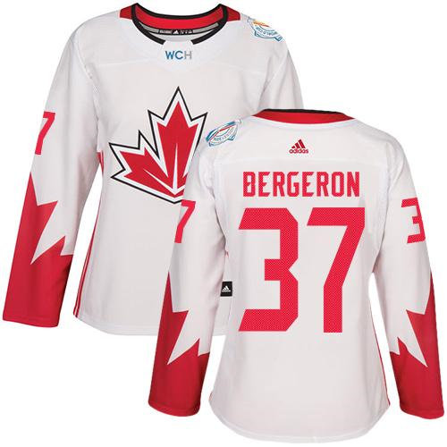 Women Team Canada 37 Patrice Bergeron White 2016 World Cup NHL Jersey