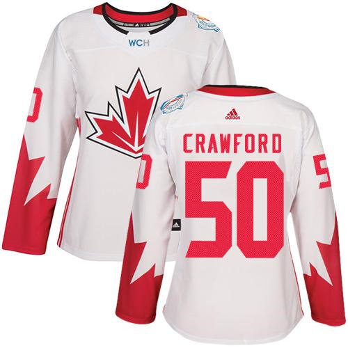 Women Team Canada 50 Corey Crawford White 2016 World Cup NHL Jersey