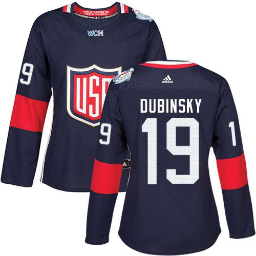 Women Team USA 19 Brandon Dubinsky Navy Blue 2016 World Cup NHL Jersey