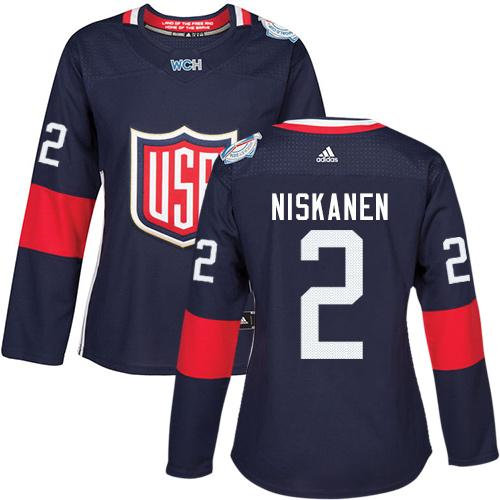 Women Team USA 2 Matt Niskanen Navy Blue 2016 World Cup NHL Jersey