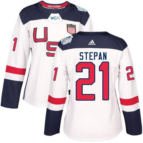 Women Team USA 21 Derek Stepan White 2016 World Cup NHL Jersey