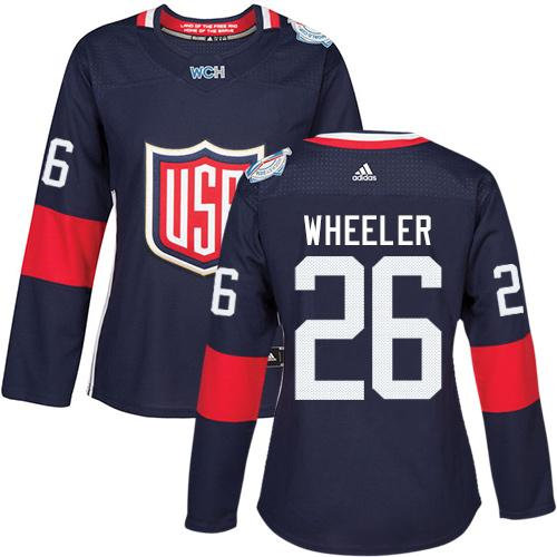 Women Team USA 26 Blake Wheeler Navy Blue 2016 World Cup NHL Jersey