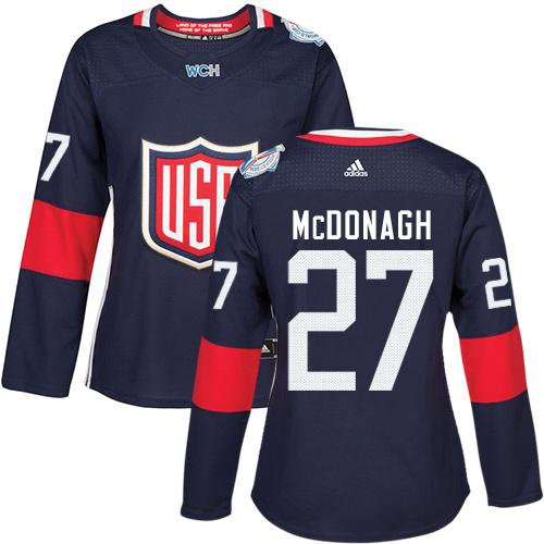 Women Team USA 27 Ryan McDonagh Navy Blue 2016 World Cup NHL Jersey