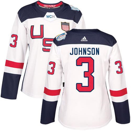 Women Team USA 3 Jack Johnson White 2016 World Cup NHL Jersey