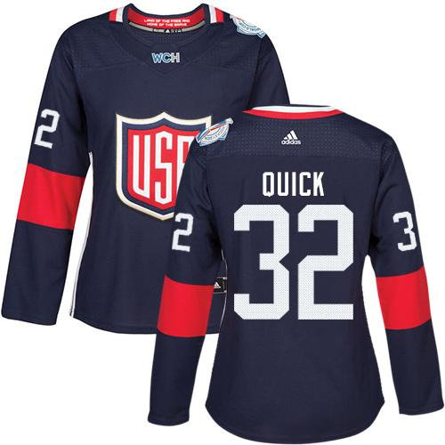Women Team USA 32 Jonathan Quick Navy Blue 2016 World Cup NHL Jersey