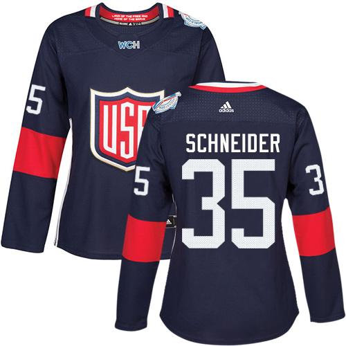 Women Team USA 35 Cory Schneider Navy Blue 2016 World Cup NHL Jersey