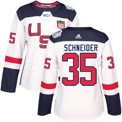 Women Team USA 35 Cory Schneider White 2016 World Cup NHL Jersey