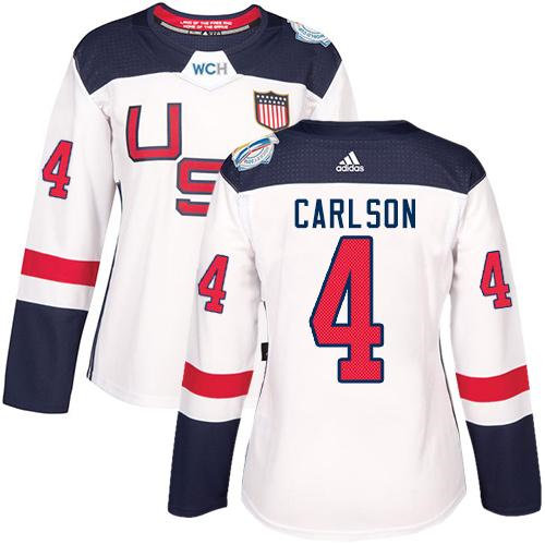 Women Team USA 4 John Carlson White 2016 World Cup NHL Jersey