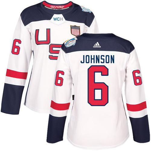 Women Team USA 6 Erik Johnson White 2016 World Cup NHL Jersey