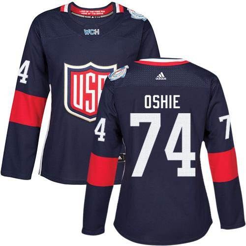 Women Team USA 74 T. J. Oshie Navy Blue 2016 World Cup NHL Jersey