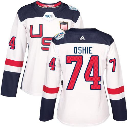 Women Team USA 74 T. J. Oshie White 2016 World Cup NHL Jersey