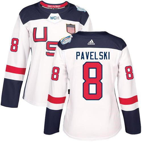 Women Team USA 8 Joe Pavelski White 2016 World Cup NHL Jersey
