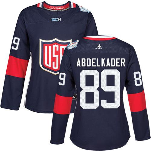 Women Team USA 89 Justin Abdelkader Navy Blue 2016 World Cup NHL Jersey