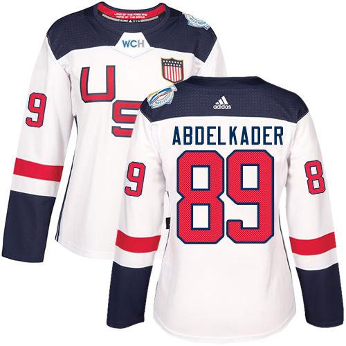 Women Team USA 89 Justin Abdelkader White 2016 World Cup NHL Jersey