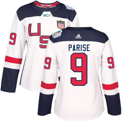 Women Team USA 9 Zach Parise White 2016 World Cup NHL Jersey