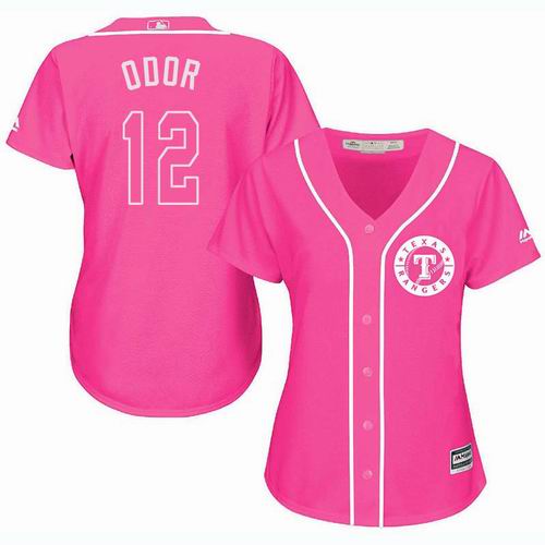 Women Texas Rangers #12 Rougned Odor Pink Fashion Jersey