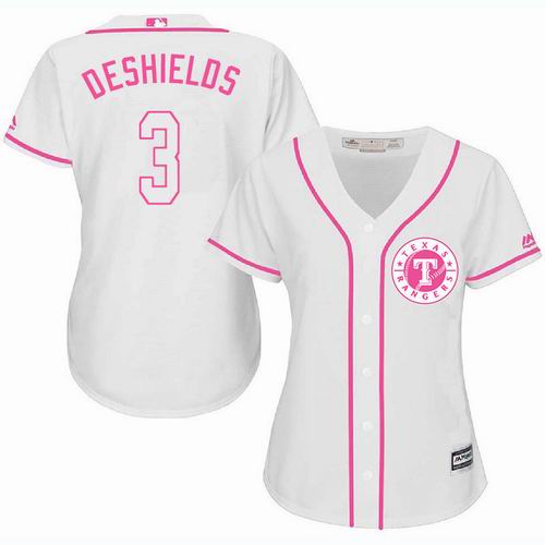 Women Texas Rangers #3 Delino DeShields white Fashion Jersey