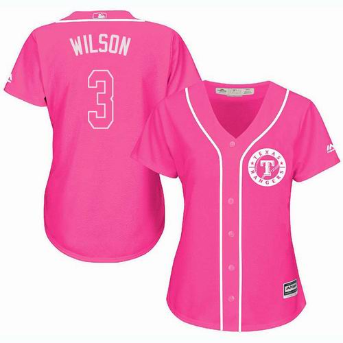 Women Texas Rangers #3 Russell Wilson Pink Fashion Jersey