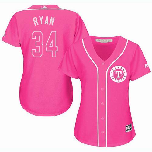 Women Texas Rangers #34 Nolan Ryan Pink Fashion Jersey