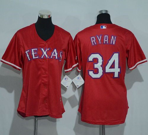 Women Texas Rangers 34 Nolan Ryan Red Alternate Baseball Jersey