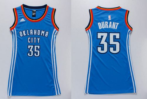 Women Thunder 35 Kevin Durant Blue Dress NBA Jersey